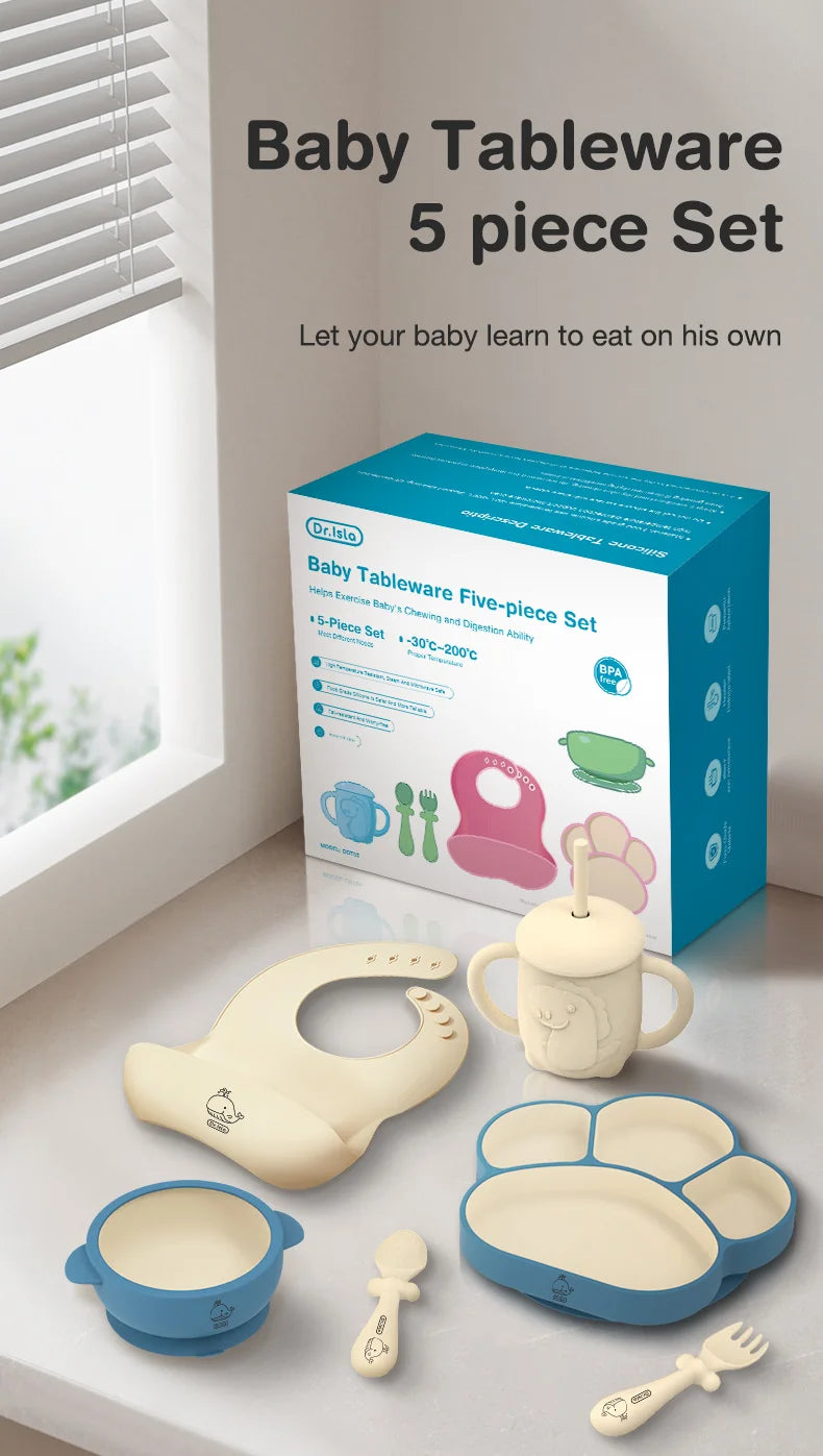 Baby Silicone Feeding Set – BPA-Free Suction Bowl, Bib, Spoon, Fork, Cup & Plate – Safe & Easy to Clean