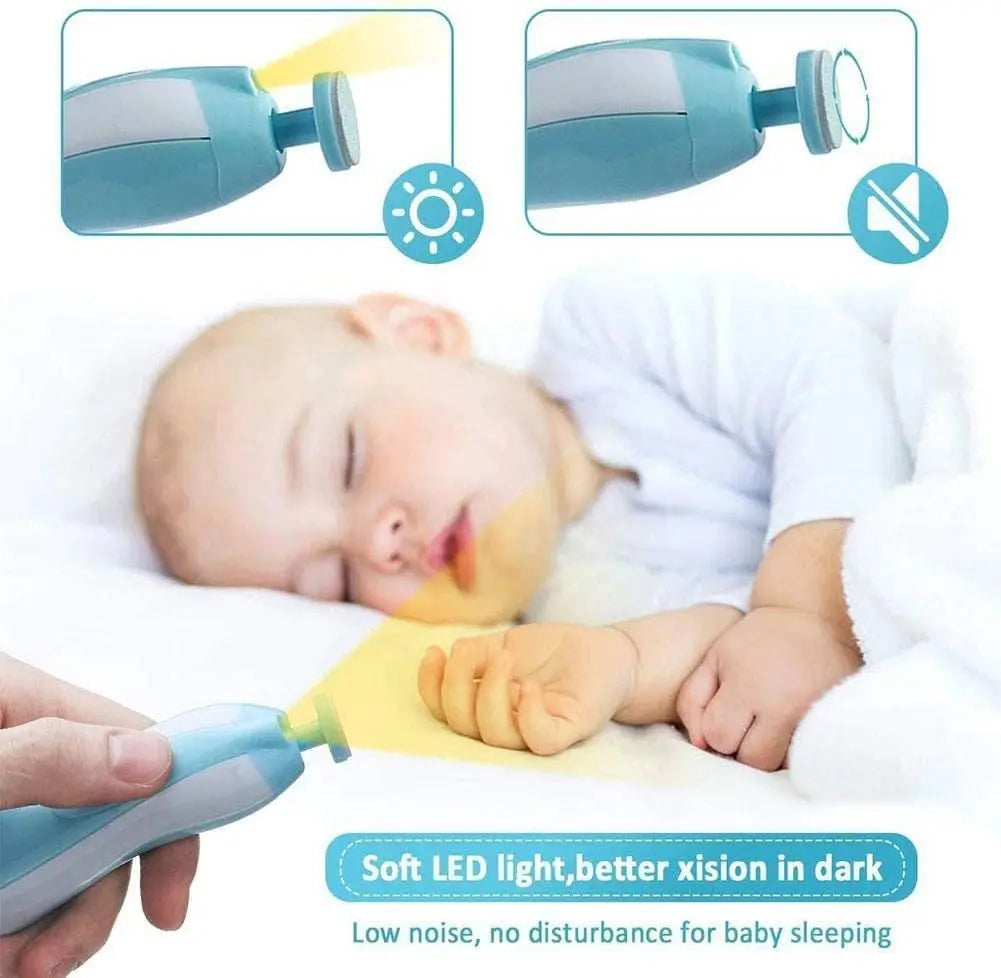 Electric Baby Nail Trimmer with LED Light – 4-Speed, Low Noise, 6 Grinding Heads