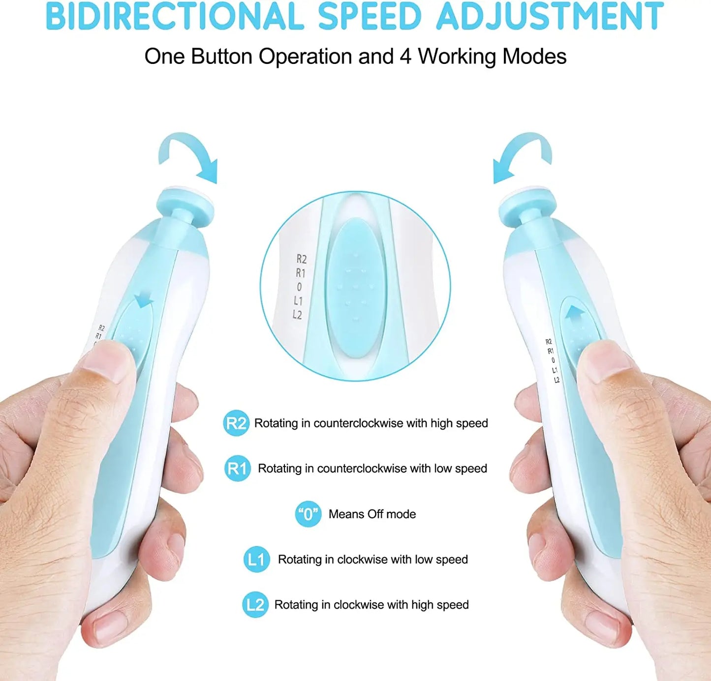 Electric Baby Nail Trimmer with LED Light – 4-Speed, Low Noise, 6 Grinding Heads