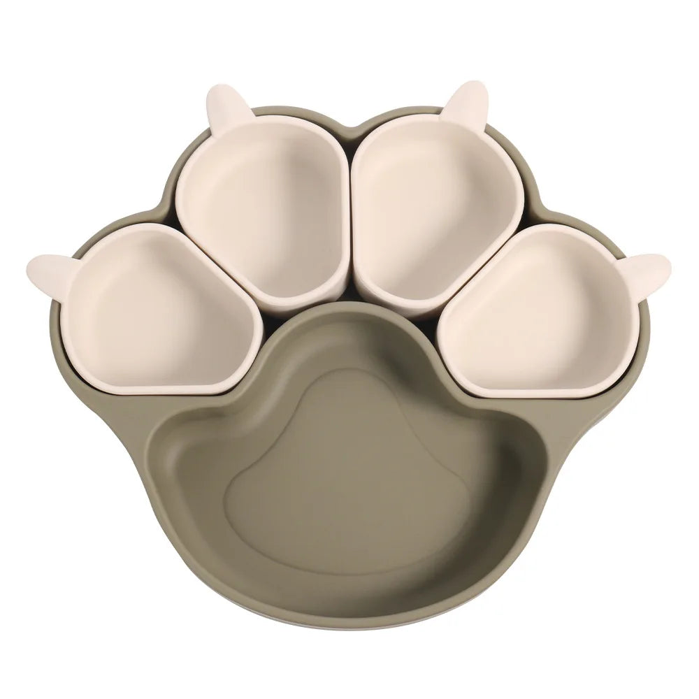 🐾 Silicone Suction Plate for Babies | Divided Cartoon Feeding Bowl