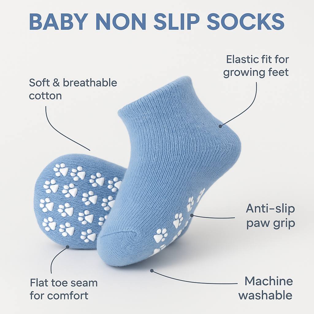 Safe Steps – Non-Slip Soft Cotton Socks for Happy Little Feet (5 & 9 Pack Sets for First Steps & Adventures)