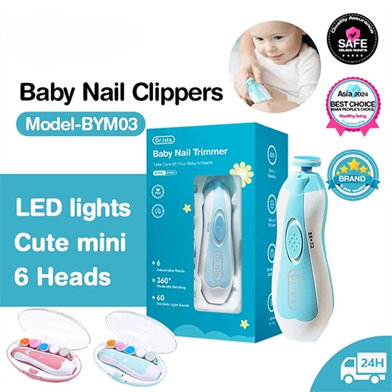 Electric Baby Nail Trimmer with LED Light – 4-Speed, Low Noise, 6 Grinding Heads