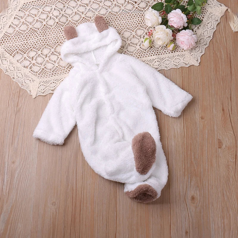 Warm Plush Bear Romper – Hooded Winter Baby Jumpsuit (0–12 Months)