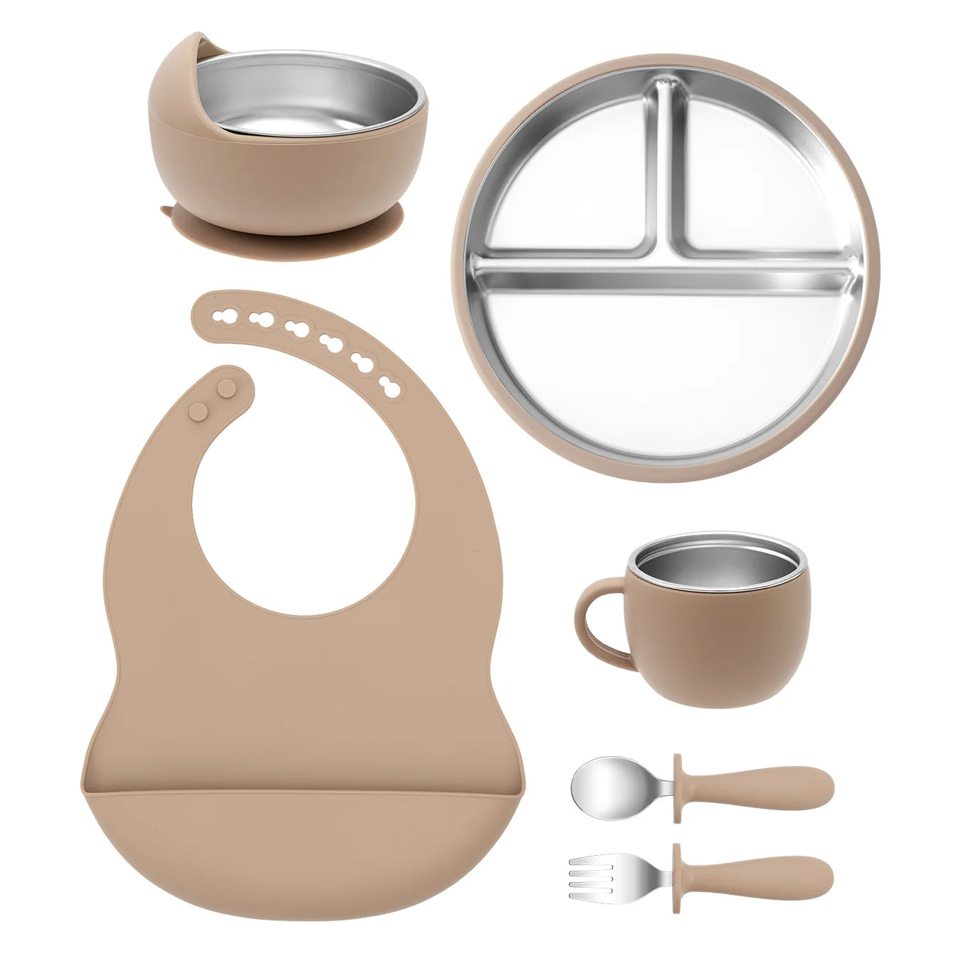 Baby Feeding Set 6-Piece with Stainless Steel – Premium Silicone Tableware for Toddlers