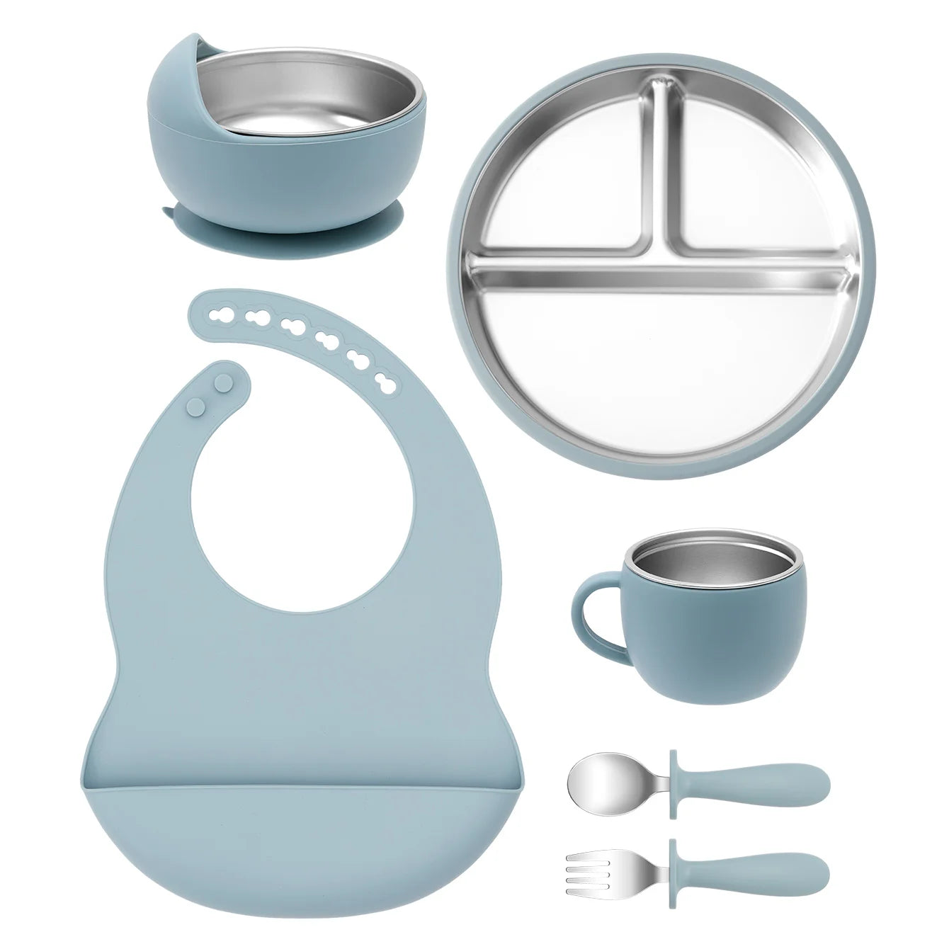 Baby Feeding Set 6-Piece with Stainless Steel – Premium Silicone Tableware for Toddlers