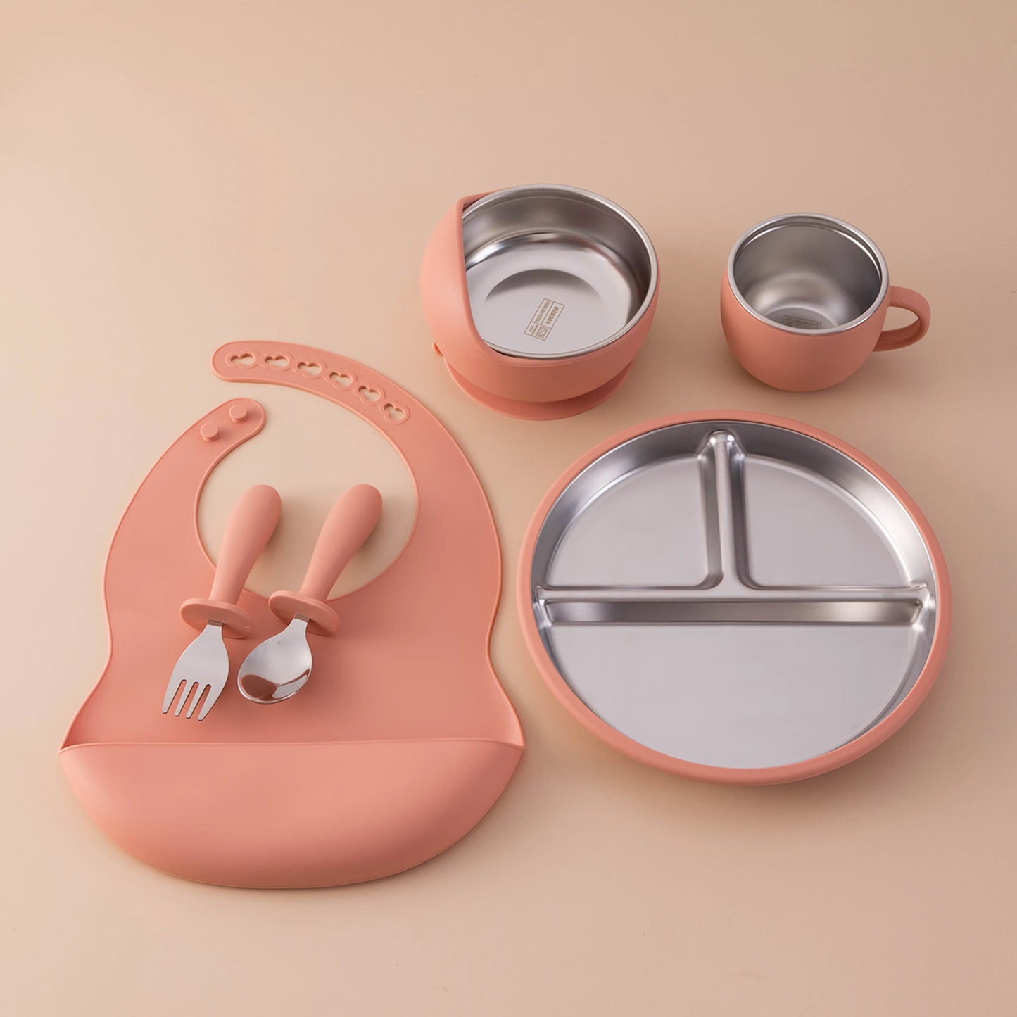 Baby Feeding Set 6-Piece with Stainless Steel – Premium Silicone Tableware for Toddlers