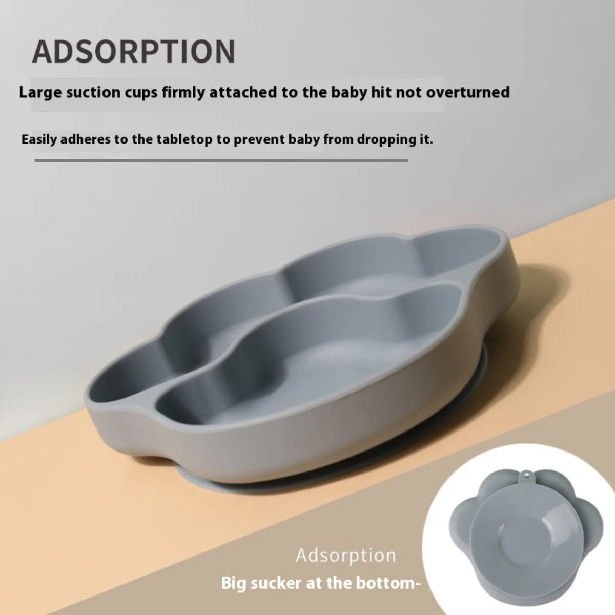 🐾 Silicone Suction Plate for Babies | Divided Cartoon Feeding Bowl