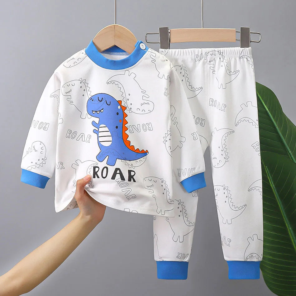 Unisex Dinosaur Pajamas Set for Kids – Soft, Warm & Cozy Sleepwear (Autumn–Winter) | Ages 6 months – 6 years