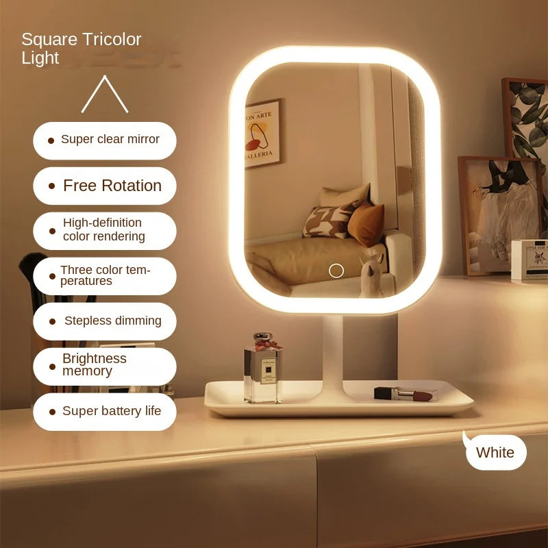 LED Makeup Mirror with 2400mAh Rechargeable Battery – 3 Color Lighting, Touch Control, 270° Rotation, High-Definition Beauty Mirror for Makeup & Skincare