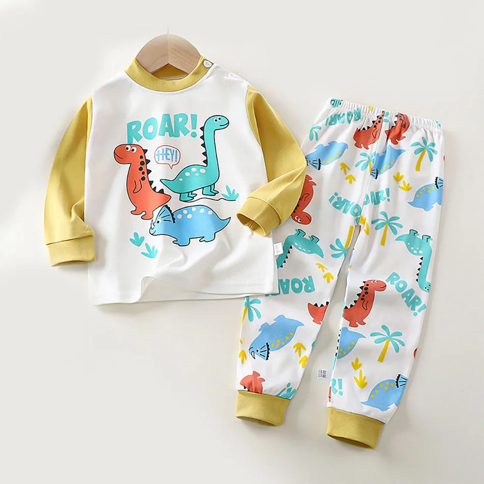 Unisex Dinosaur Pajamas Set for Kids – Soft, Warm & Cozy Sleepwear (Autumn–Winter) | Ages 6 months – 6 years