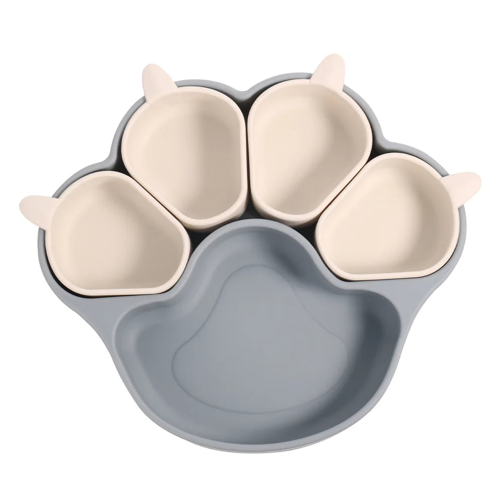 🐾 Silicone Suction Plate for Babies | Divided Cartoon Feeding Bowl