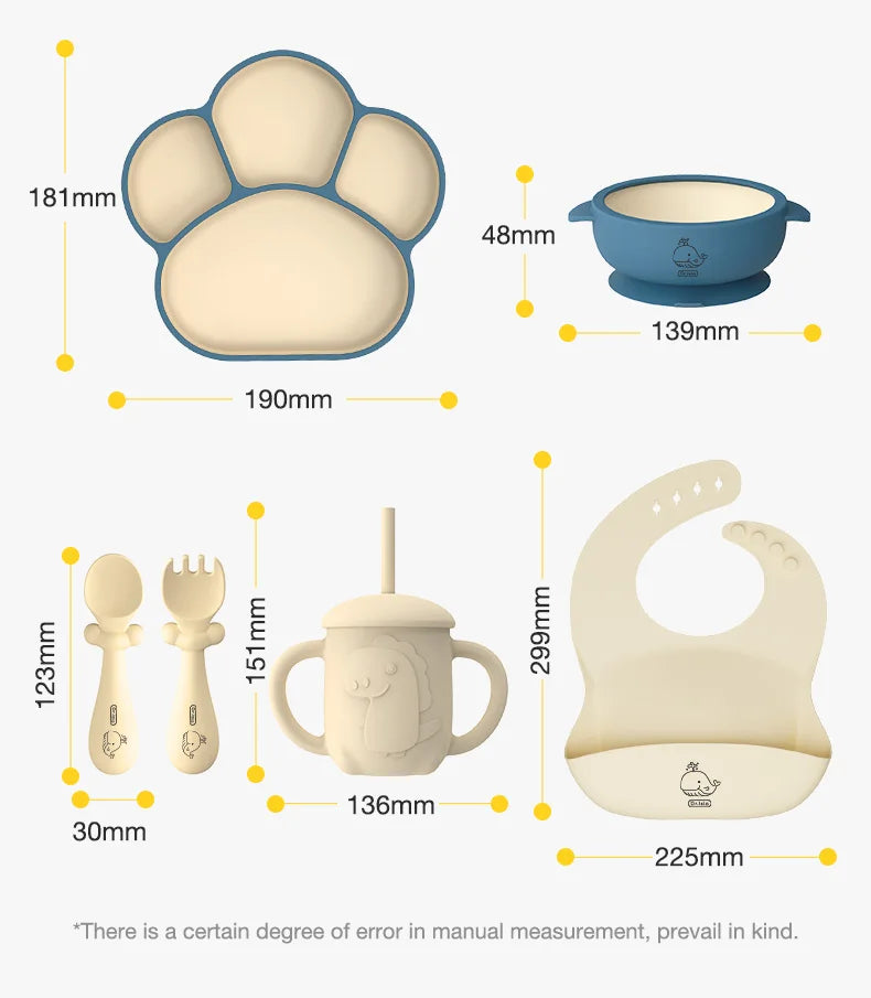 Baby Silicone Feeding Set – BPA-Free Suction Bowl, Bib, Spoon, Fork, Cup & Plate – Safe & Easy to Clean