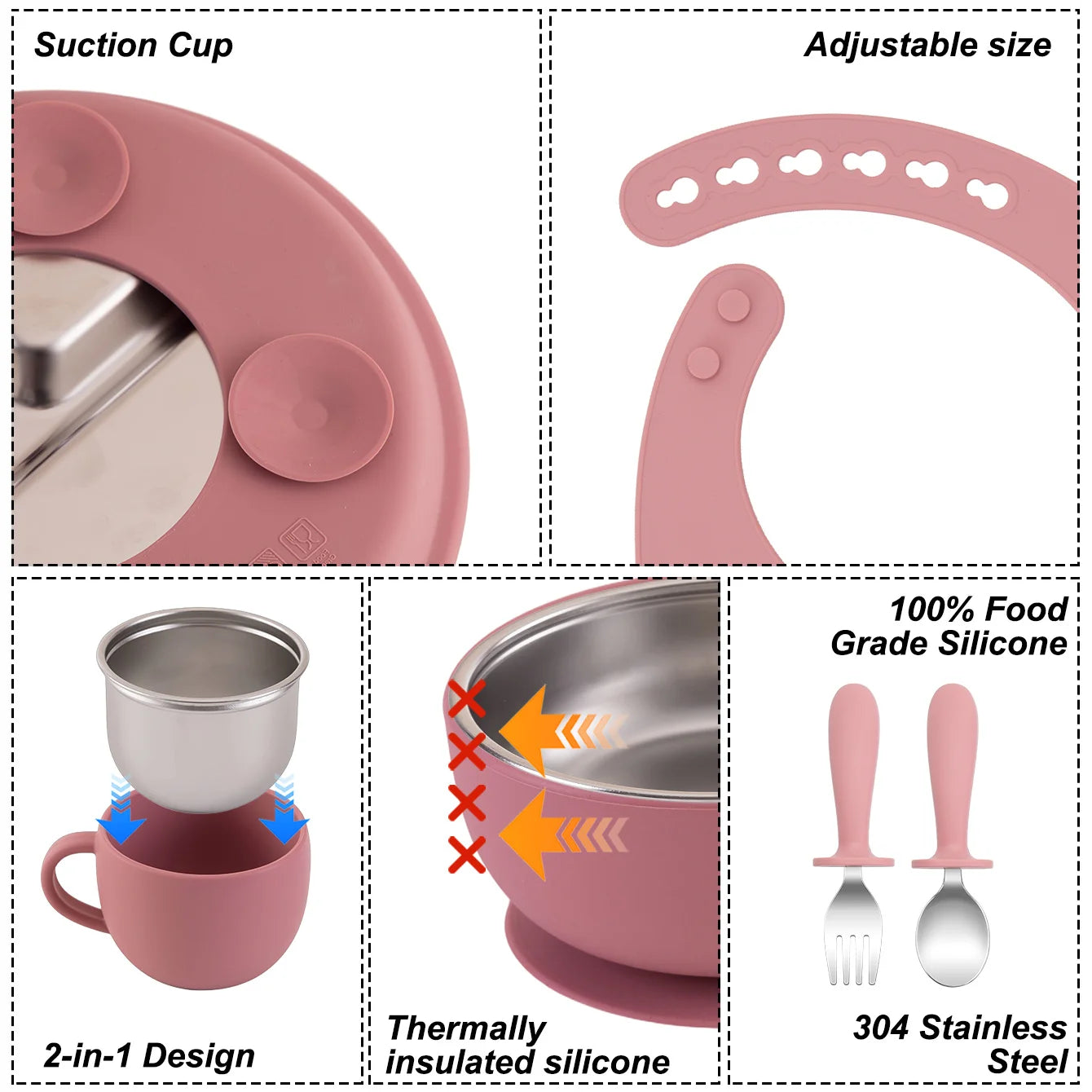 Baby Feeding Set 6-Piece with Stainless Steel – Premium Silicone Tableware for Toddlers