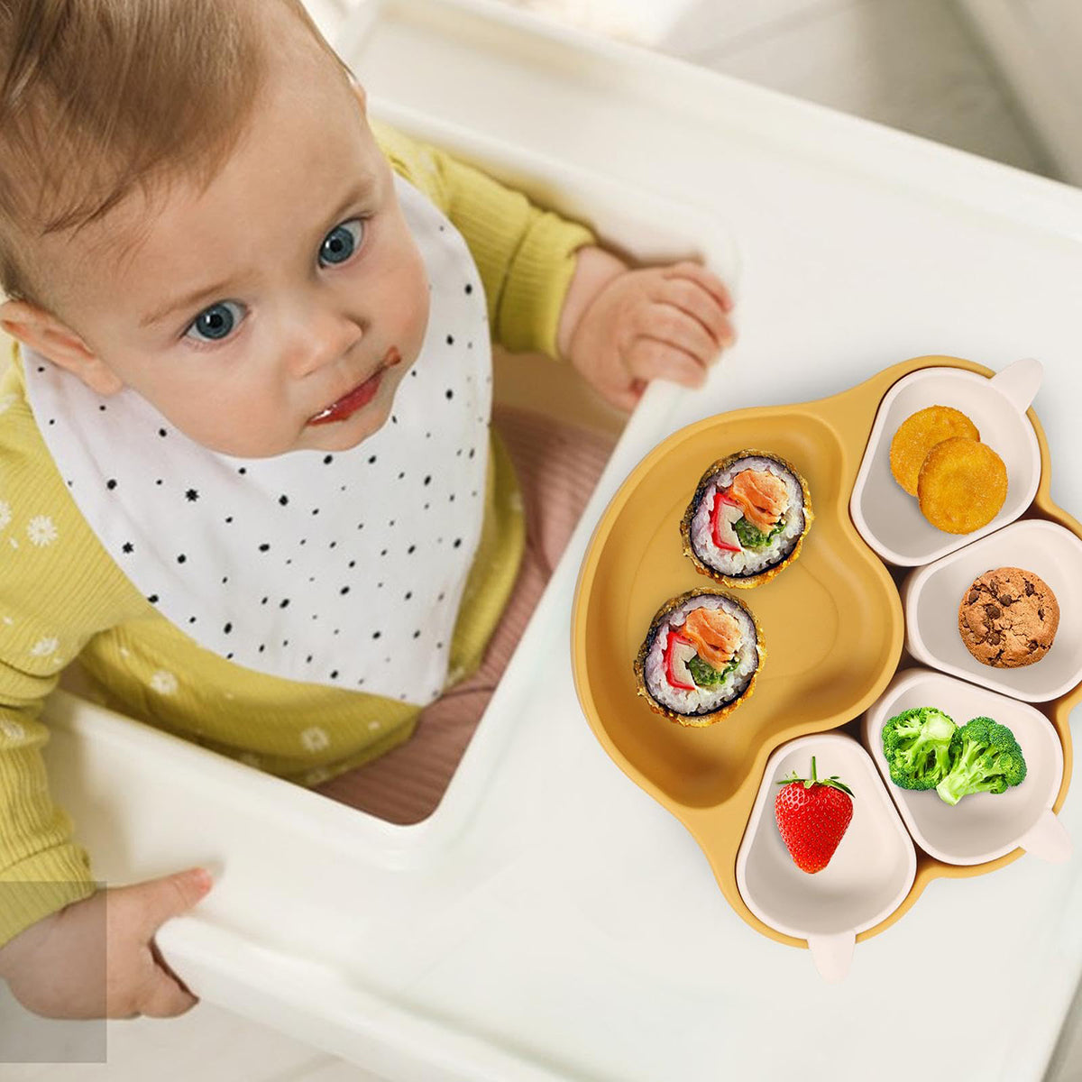 🐾 Silicone Suction Plate for Babies | Divided Cartoon Feeding Bowl