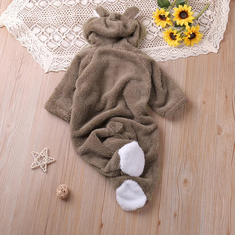 Warm Plush Bear Romper – Hooded Winter Baby Jumpsuit (0–12 Months)