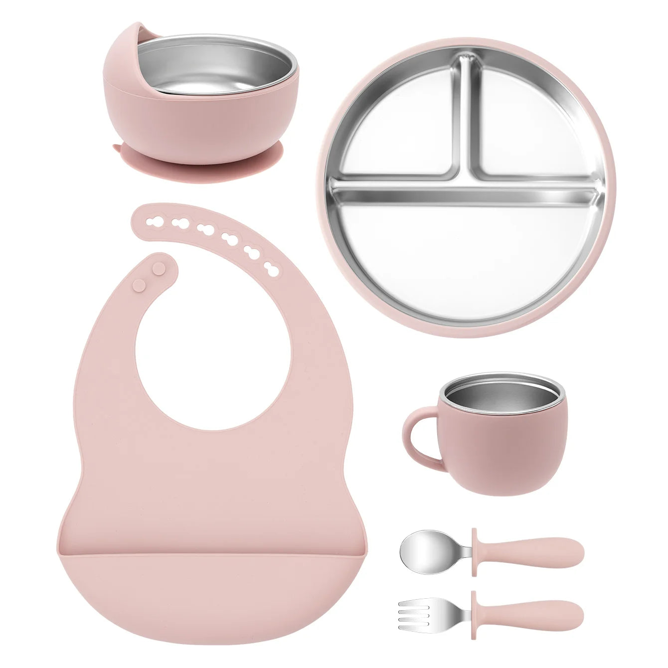 Baby Feeding Set 6-Piece with Stainless Steel – Premium Silicone Tableware for Toddlers