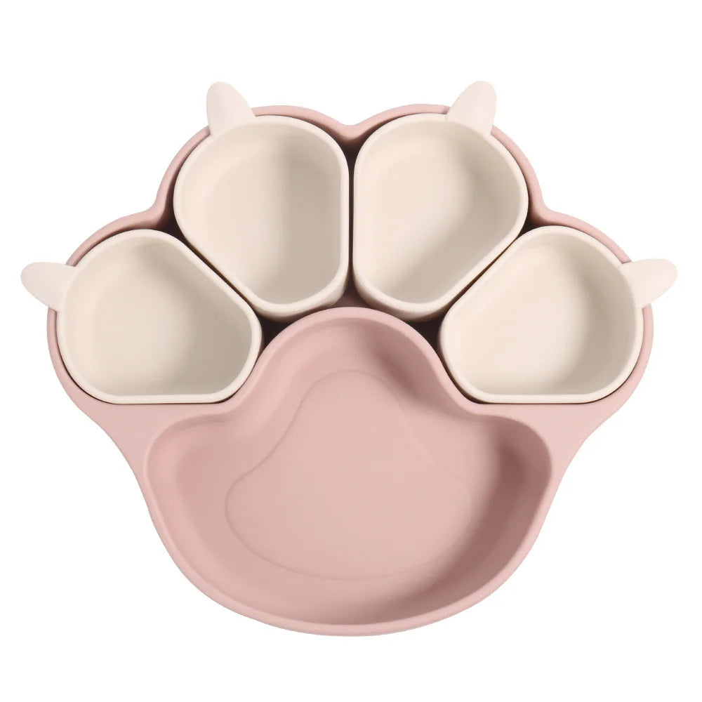 🐾 Silicone Suction Plate for Babies | Divided Cartoon Feeding Bowl