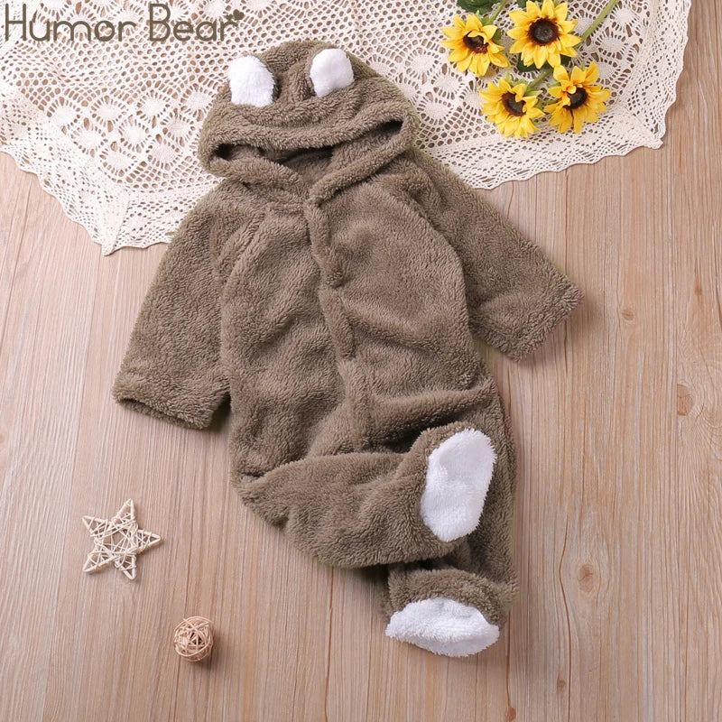 Warm Plush Bear Romper – Hooded Winter Baby Jumpsuit (0–12 Months)