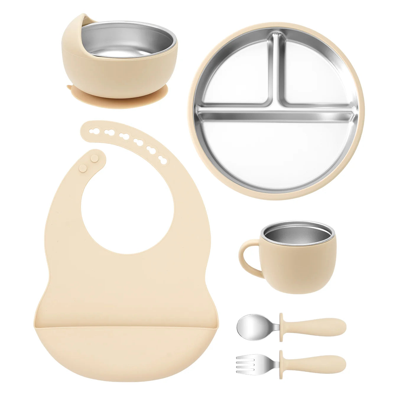 Baby Feeding Set 6-Piece with Stainless Steel – Premium Silicone Tableware for Toddlers