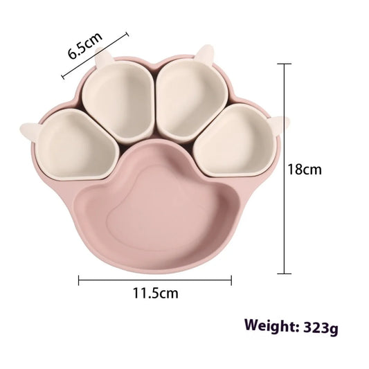 🐾 Silicone Suction Plate for Babies | Divided Cartoon Feeding Bowl