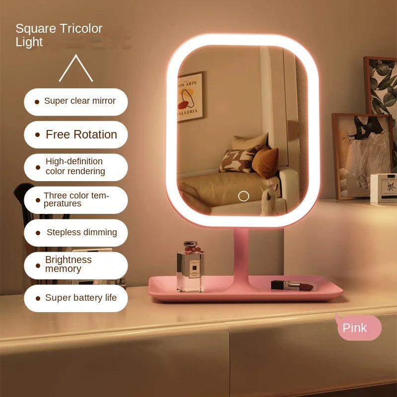 LED Makeup Mirror with 2400mAh Rechargeable Battery – 3 Color Lighting, Touch Control, 270° Rotation, High-Definition Beauty Mirror for Makeup & Skincare