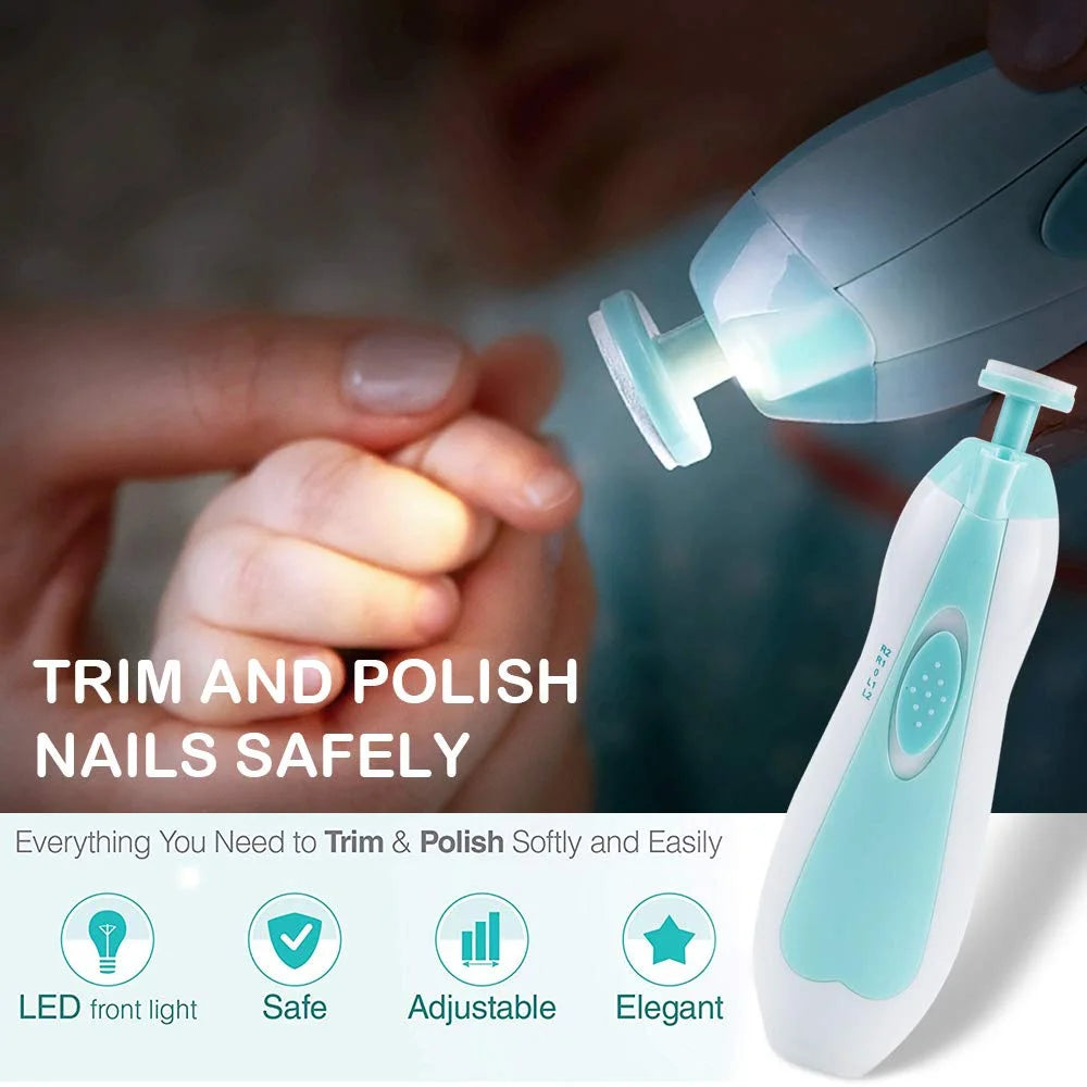 Electric Baby Nail Trimmer with LED Light – 4-Speed, Low Noise, 6 Grinding Heads