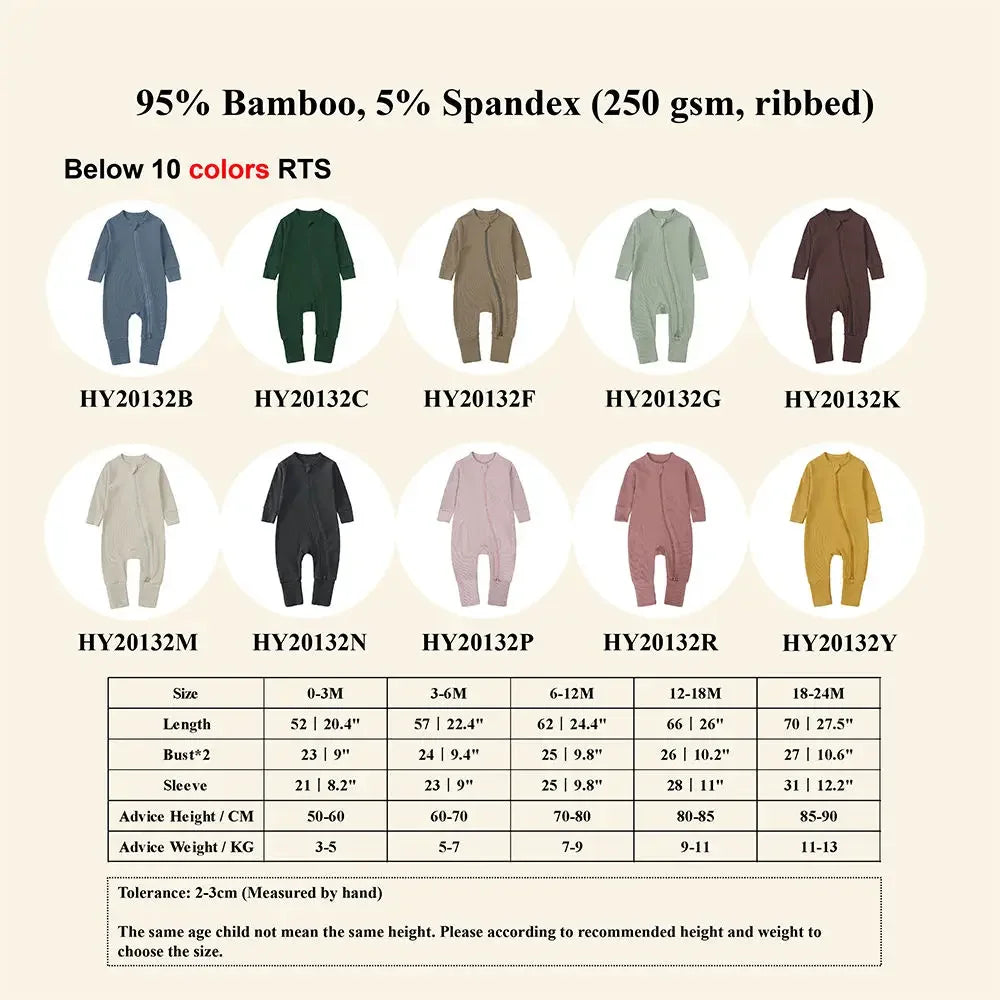 Premium Bamboo Baby Romper – Ultra-Soft Ribbed Fabric, Easy-Zip, All-Season Comfort (0–24 Months)