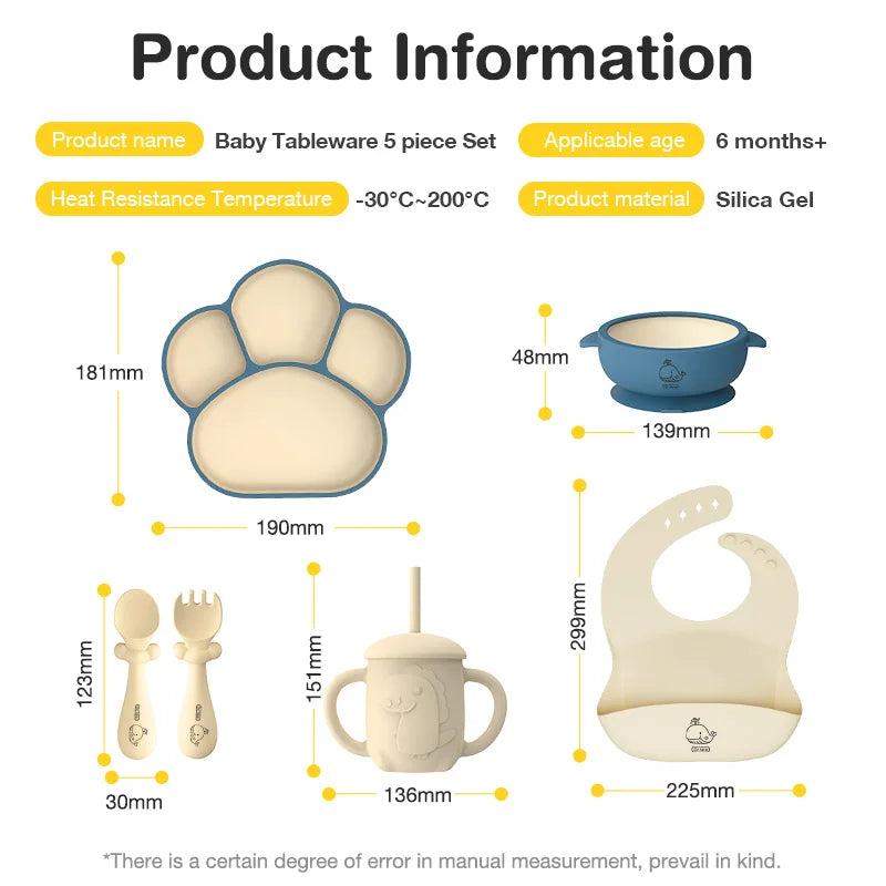Baby Silicone Feeding Set – BPA-Free Suction Bowl, Bib, Spoon, Fork, Cup & Plate – Safe & Easy to Clean
