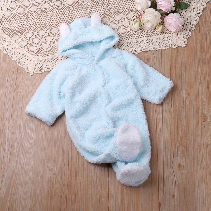 Warm Plush Bear Romper – Hooded Winter Baby Jumpsuit (0–12 Months)