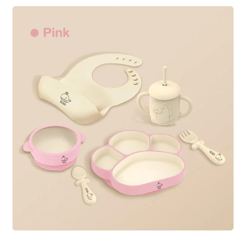 Baby Silicone Feeding Set – BPA-Free Suction Bowl, Bib, Spoon, Fork, Cup & Plate – Safe & Easy to Clean