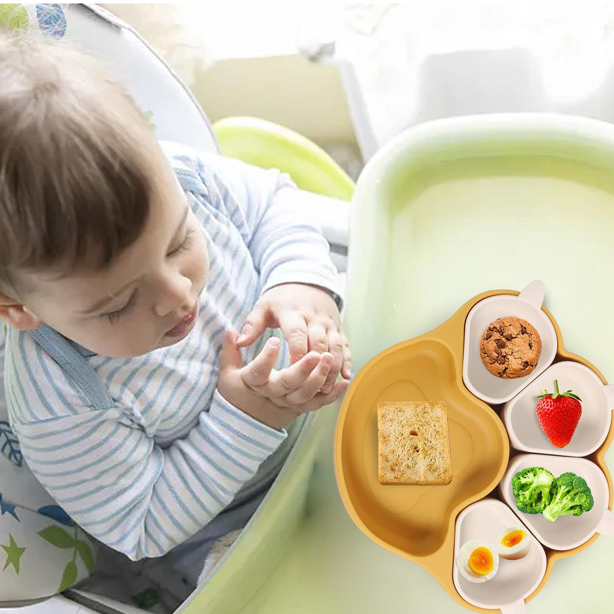 🐾 Silicone Suction Plate for Babies | Divided Cartoon Feeding Bowl