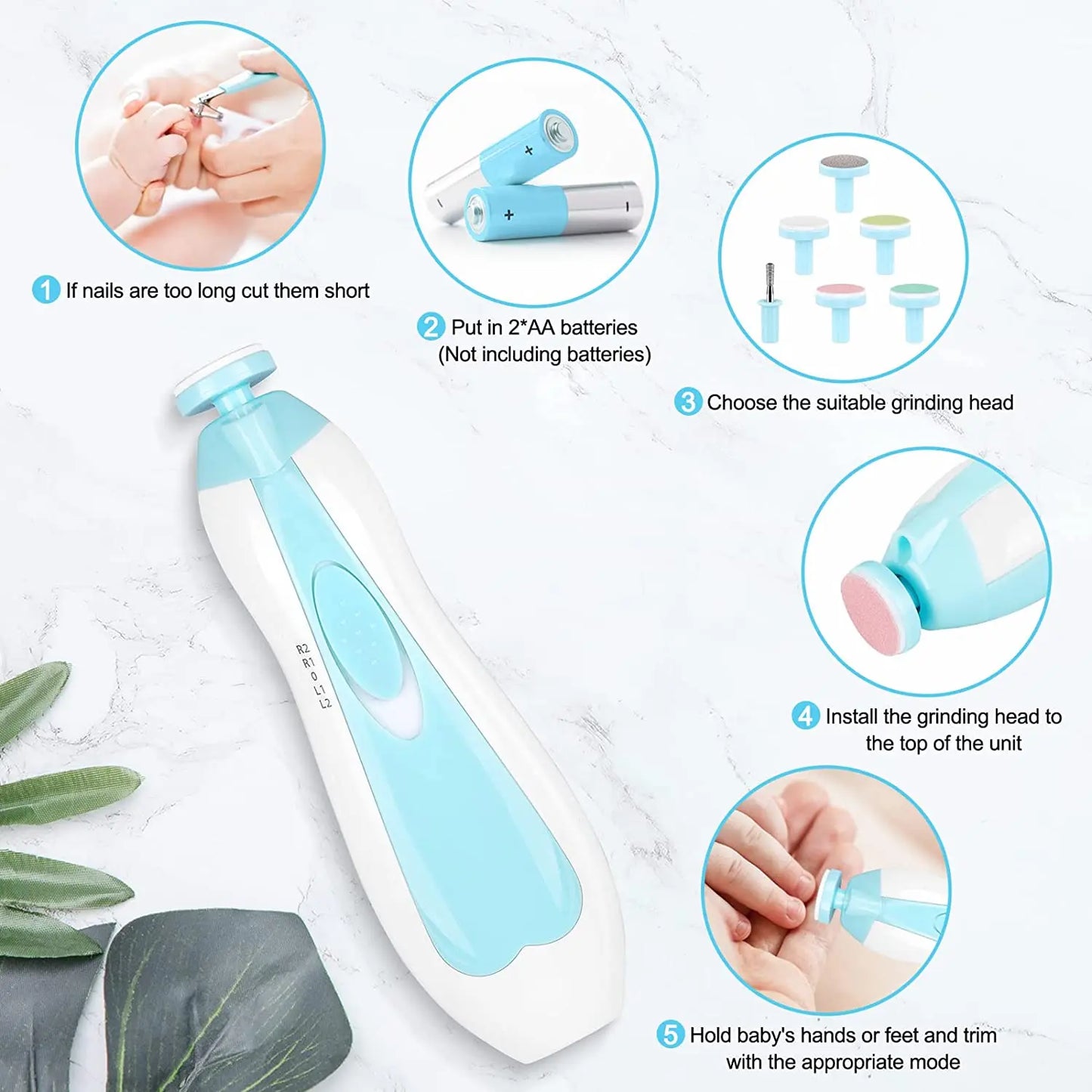 Electric Baby Nail Trimmer with LED Light – 4-Speed, Low Noise, 6 Grinding Heads