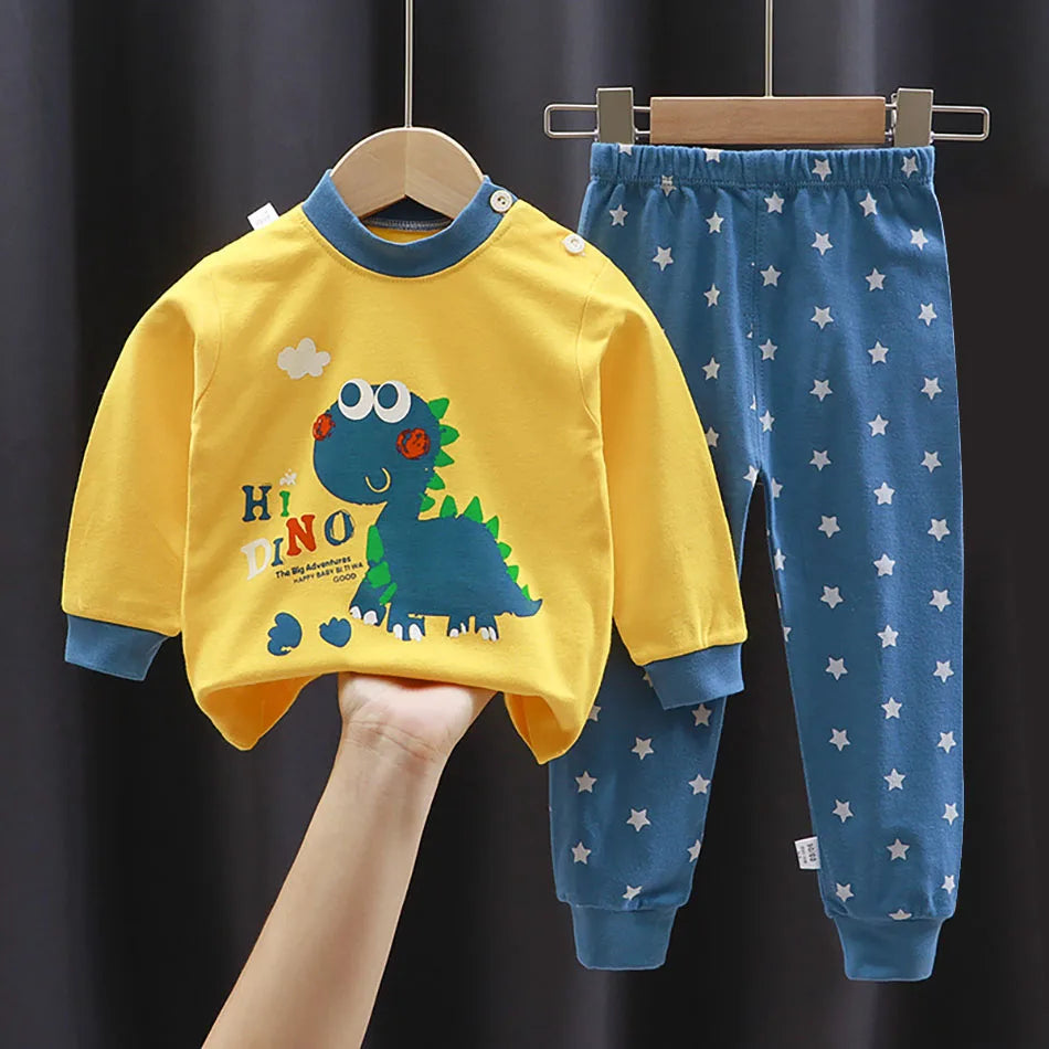 Unisex Dinosaur Pajamas Set for Kids – Soft, Warm & Cozy Sleepwear (Autumn–Winter) | Ages 6 months – 6 years