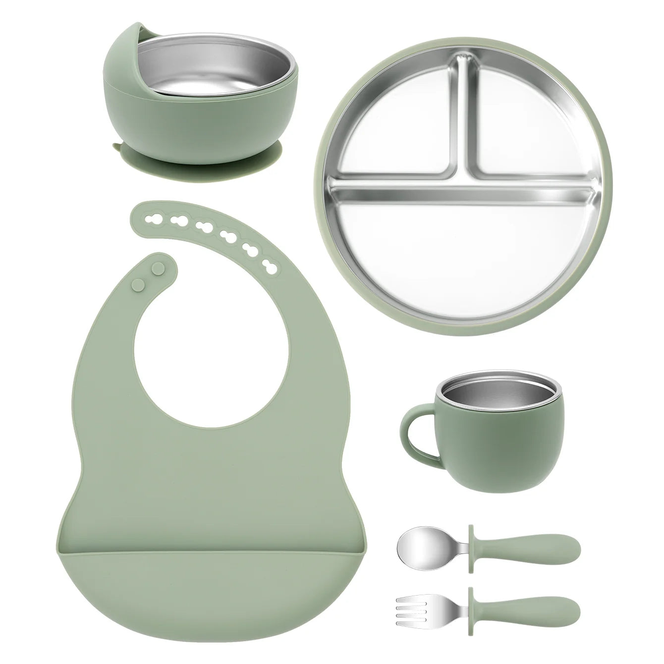 Baby Feeding Set 6-Piece with Stainless Steel – Premium Silicone Tableware for Toddlers