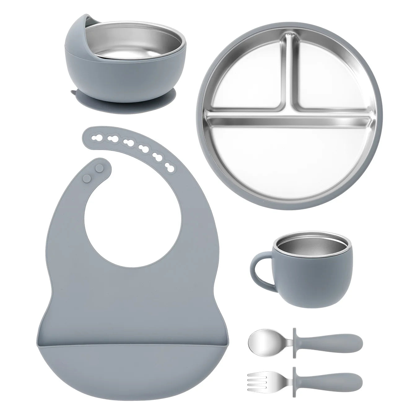 Baby Feeding Set 6-Piece with Stainless Steel – Premium Silicone Tableware for Toddlers