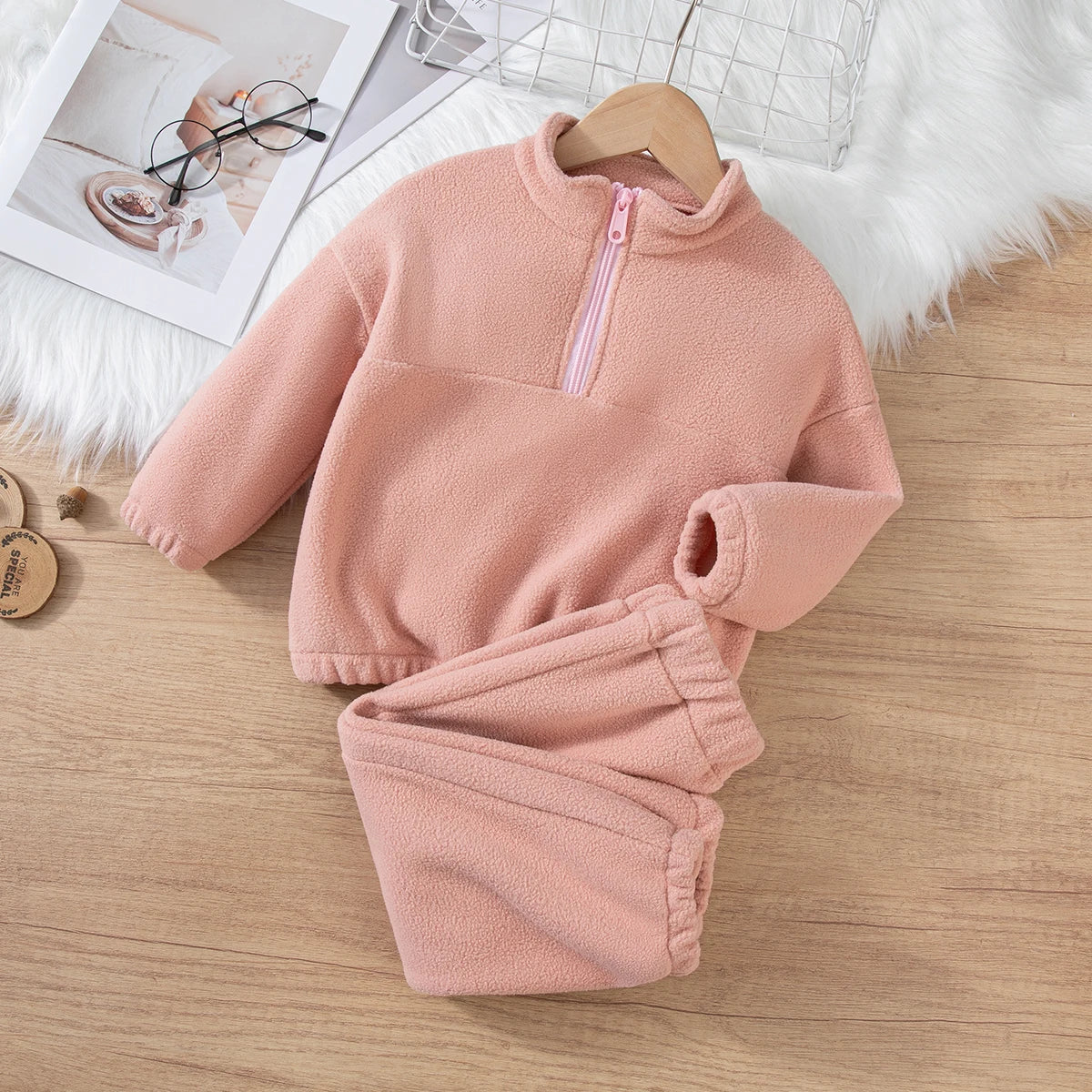 Girls Cozy Fleece Tracksuit – 2-Piece Winter Set (5 Colors) | Soft, Warm & Stylish Outfit