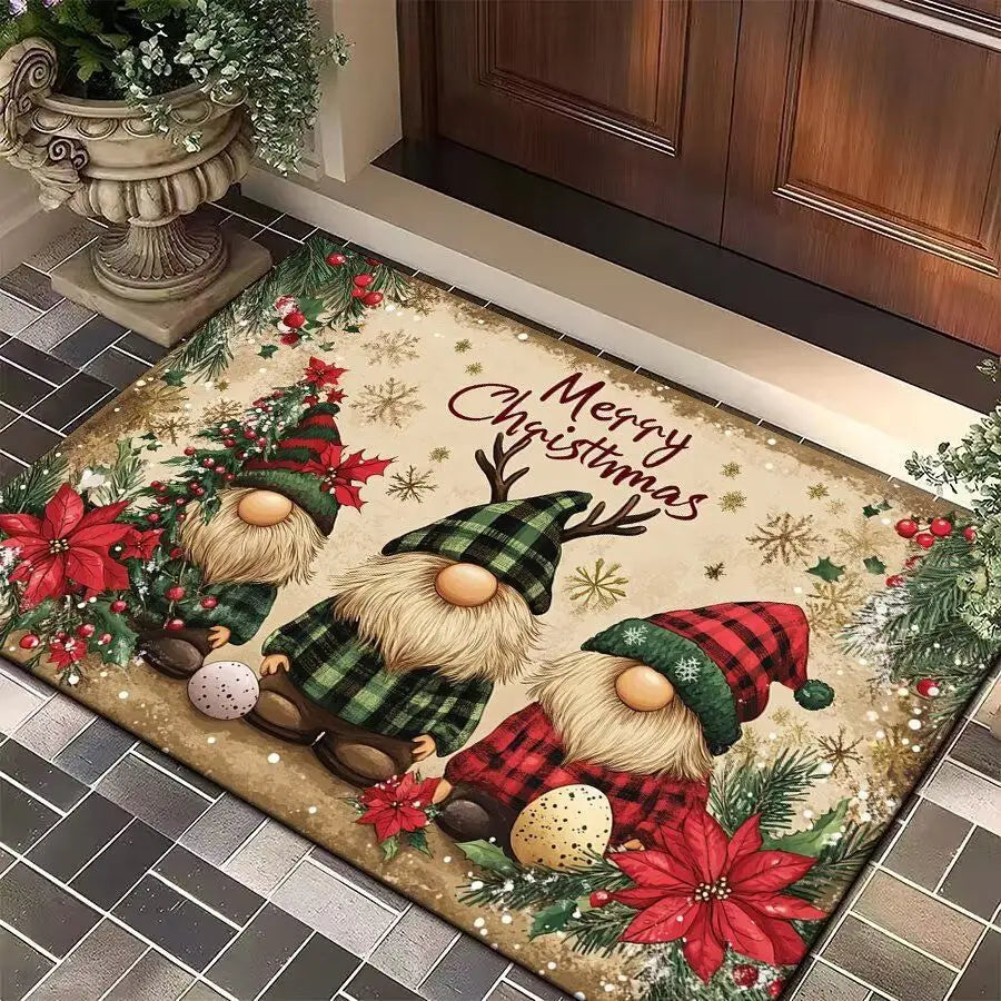 🎄 Holiday Anti-Slip Floor Mat – Christmas Door Mat, Cozy Flannel, Non-Slip Backing, Machine Washable
