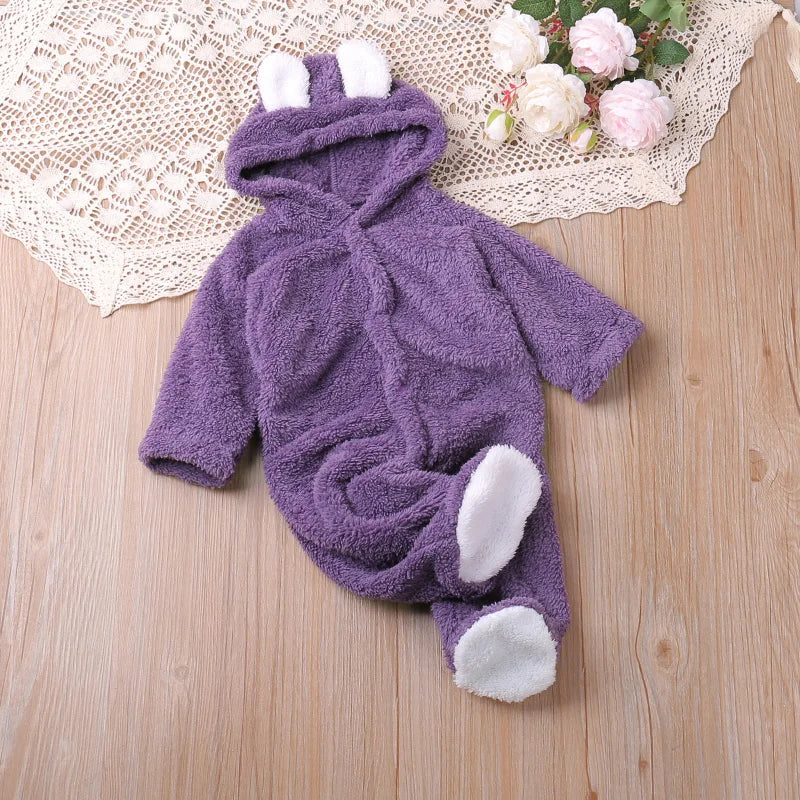 Warm Plush Bear Romper – Hooded Winter Baby Jumpsuit (0–12 Months)