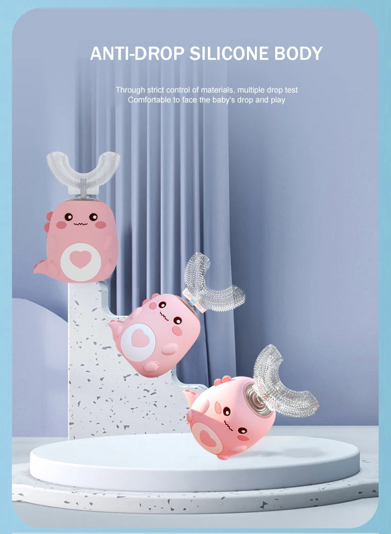 Dino U-Shaped Electric Toothbrush — Kids 2–12 Years | Pink, Blue, Mint