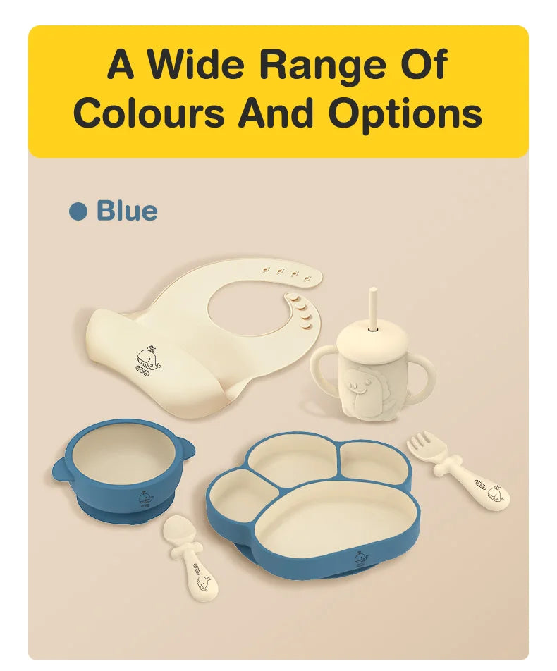 Baby Silicone Feeding Set – BPA-Free Suction Bowl, Bib, Spoon, Fork, Cup & Plate – Safe & Easy to Clean