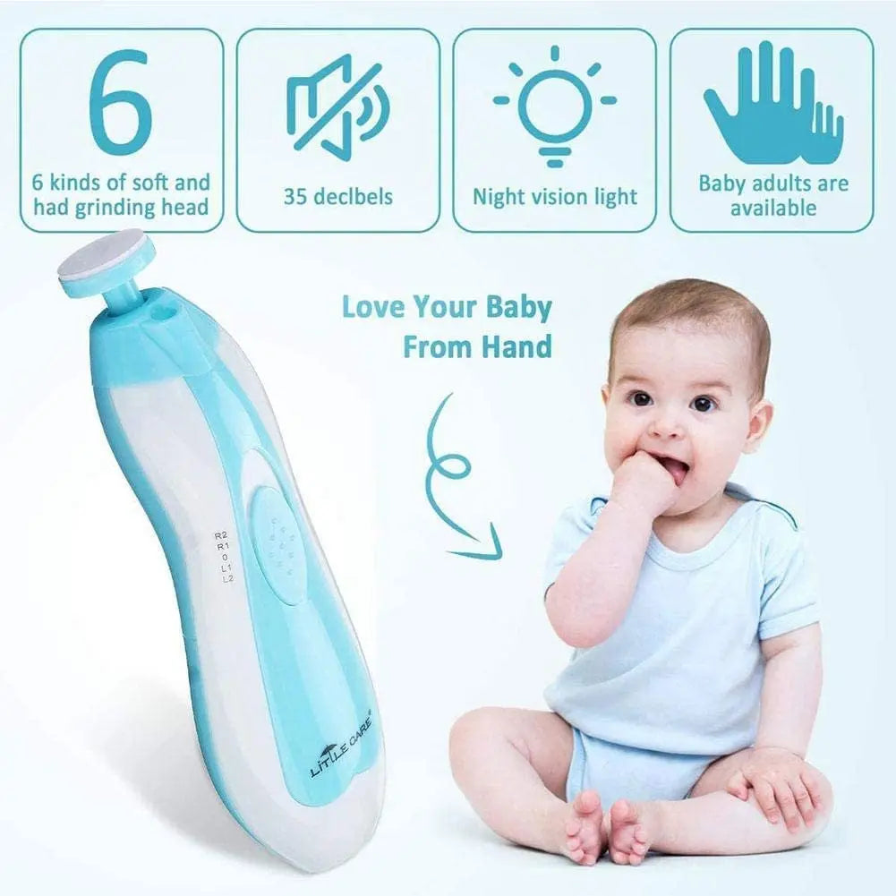 Electric Baby Nail Trimmer with LED Light – 4-Speed, Low Noise, 6 Grinding Heads