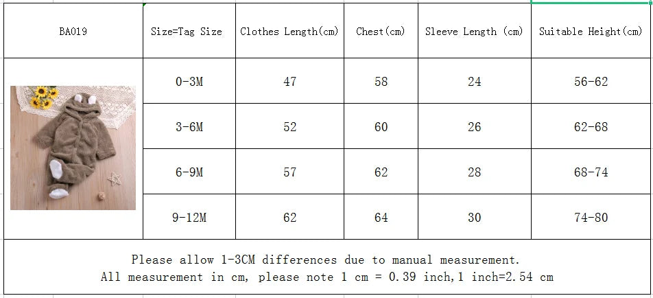 Warm Plush Bear Romper – Hooded Winter Baby Jumpsuit (0–12 Months)